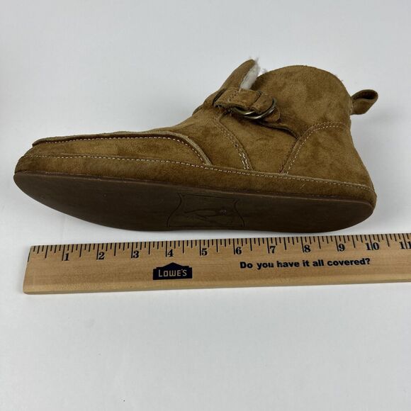 OluKai Womens Sz 7 Ola Hou Shearling Tan Suede Ankle Boot Slipper Slip On Warm - Picture 10 of 14